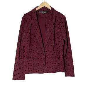 KENSIE Women’s One Button burgundy Blazer Polka Dot Stretch Long Sleeve Size Xl